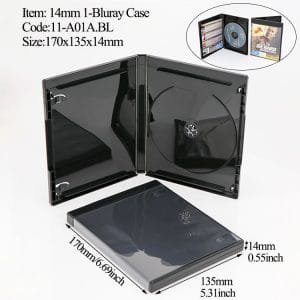 14mm Single Disc Blu-ray Replacement Case in Professional Black with Clear Outer Sleeve and Disc Hub