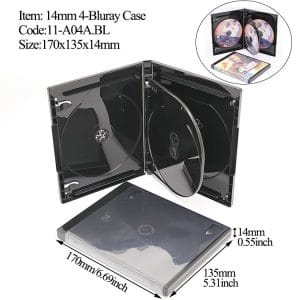 14mm 4-Disc Multi-Disc Blu-ray Case Black Professional Grade Replacement with Double Flip Trays