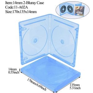 14mm 2-Disc Blu-ray Case Blue Replacement Packaging with Interior Booklet Clips and Two Disc Slots